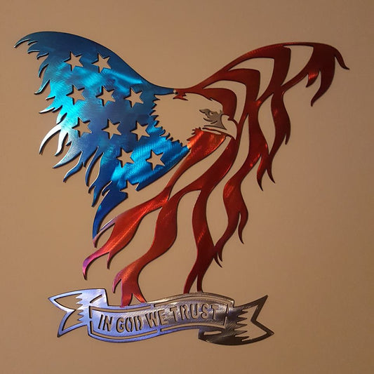 18" wide X 16" tall Metal Eagle "IN GOD WE TRUST" - Dragonslayer Industries LLC