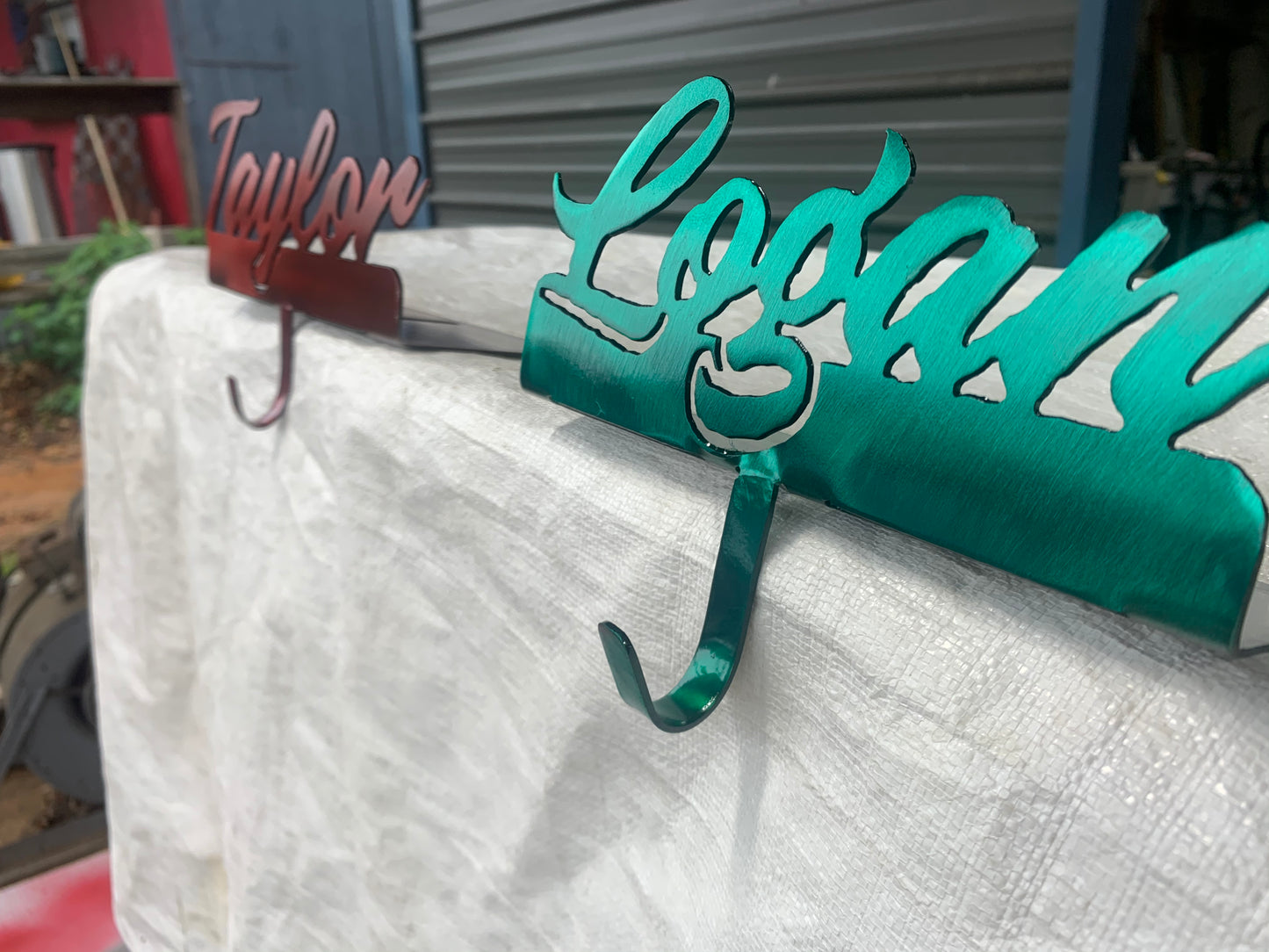 Custom Metal Stocking Holders for a mantel