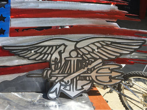 Navy Seal logo mounted on our 24" x 48" metal flag