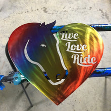 Live, Love, Ride Heart Horse Metal Sign- Dragonslayer Industries LLC
