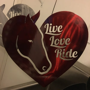 Live, Love, Ride Heart Horse Metal Art - Dragonslayer Industries LLC
