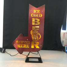 Double sided LED lit "ICE COLD BEER SERVED HERE" sign 20" tall - Dragonslayer Industries LLC