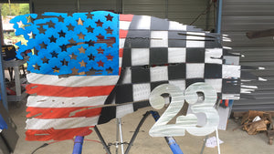 2' X 4' Metal U.S. American / Checkered Flag with custom number - Dragonslayer Industries LLC