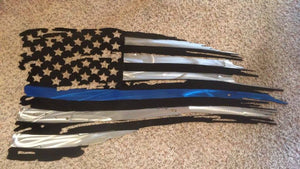 2' x 4' Metal Tattered Thin Blue Line Police Support Flag - Dragonslayer Industries LLC