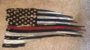 2' x 4' Metal Tattered Thin Red Line Firefighter Support Flag - Dragonslayer Industries LLC